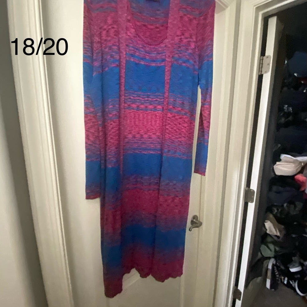 Lane Bryant Pink and Blue Long Sleeve Dress